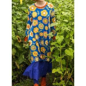 Gudrun Sjodén Sunflower Lyocell Elastane Jersey Dress Blue Yellow Size M Blue